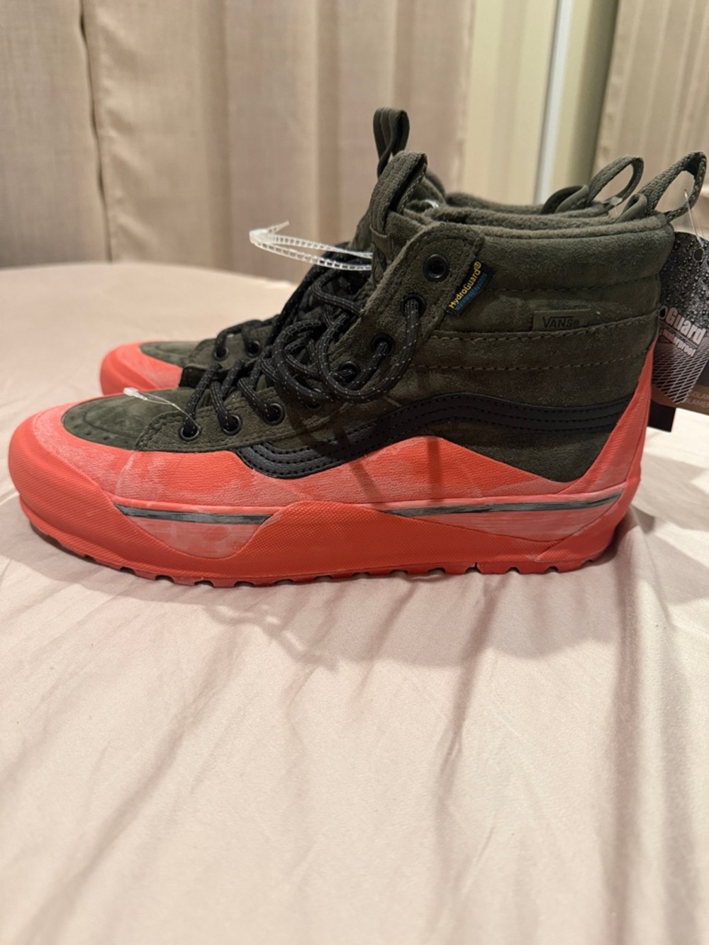Vans High-Top Suede Sneakers in Olive Green & Coral